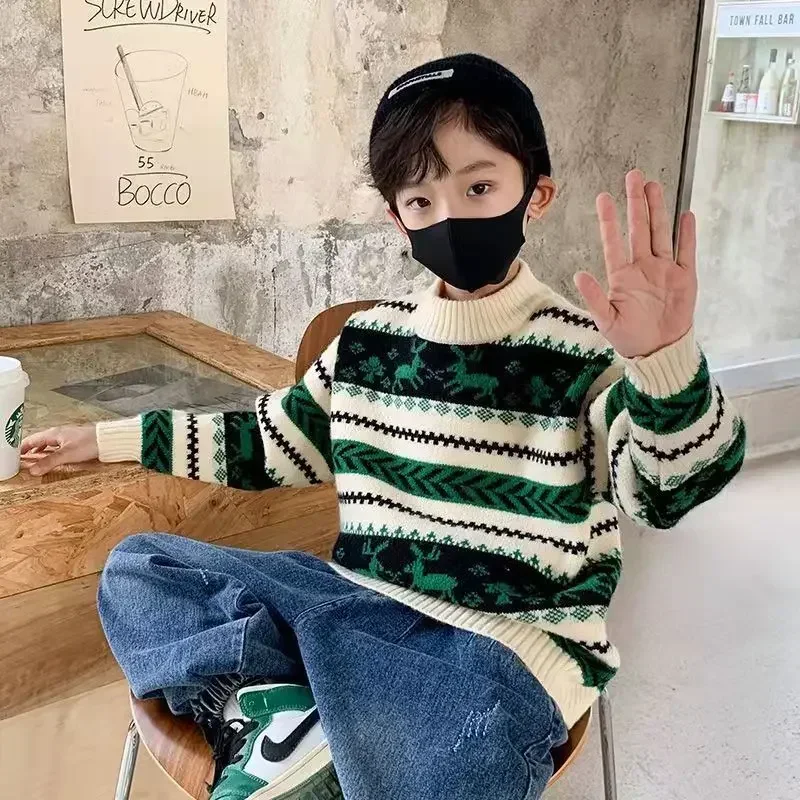 소년을위한 가을 겨울 니트 스웨터 한국 아동 의류 2023 어린이 크리스마스 스웨터 어린이 8 9 10 11 12 13 14 15 년
