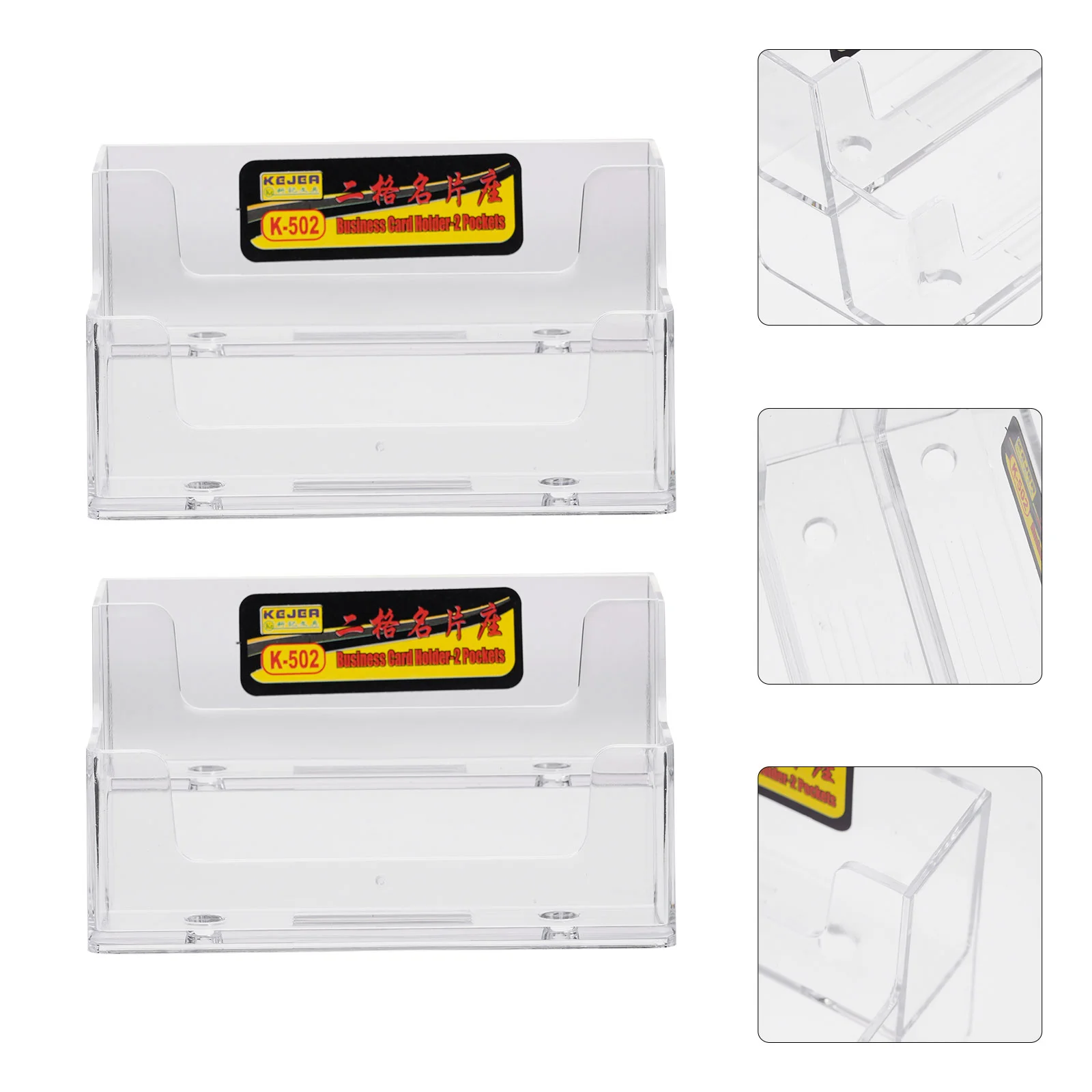 2 Pcs Business Cards Holder Desk Transparent Desktop Stand Rack Storage Shelf Glossy Square Acrylic