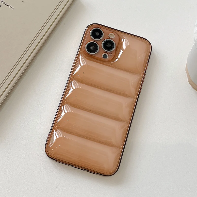 Brown 3D Square Cube Plating Cute Phone Cases For iPhone 14 13 12