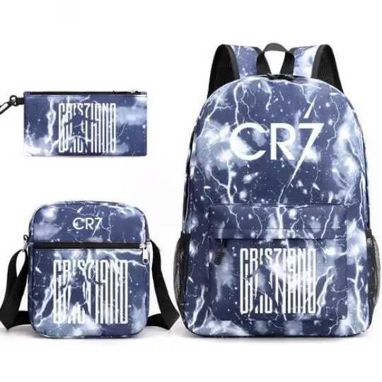 청소년을 위한 CR7 학교 가방, 캐주얼 여행 노트북 배낭 3 인 1 Mochilas 어깨 가방