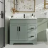 36" Bathroom Vanities Sink Combo Set, Modern Cabinet w/Wave Lines, Undermount Ceramic Sink w/Matte Black Faucet Drain 1