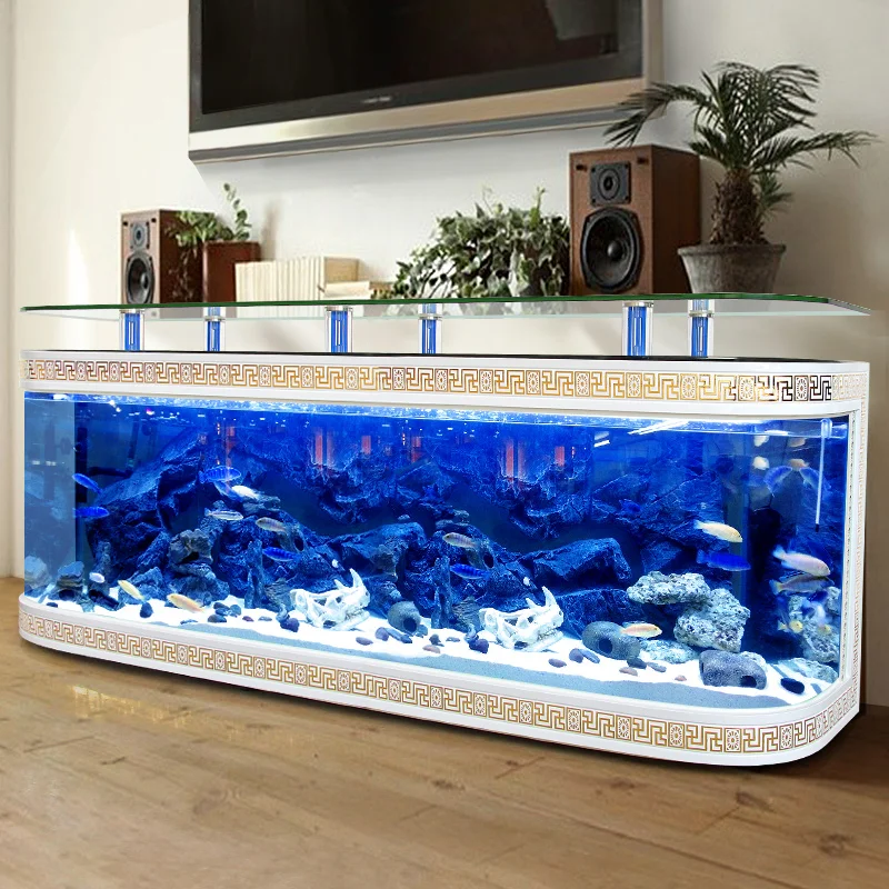 

Customized large transparent cube with led lighting TV stand table display fish tank aquarium