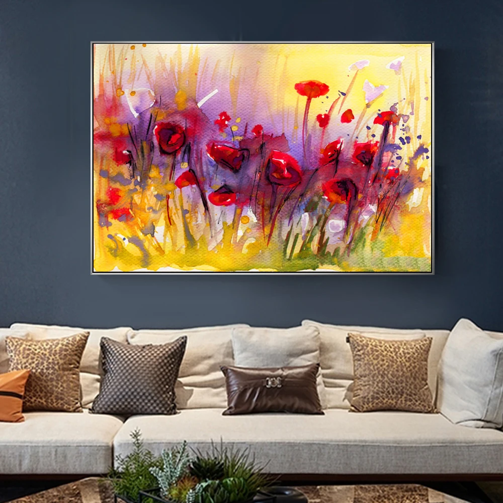Fiori Di Papavero Astratti Pittura Su Tela Poster E Stampe Di Paesaggi Immagini Di Arte Della Parete Per La Decorazione Della Casa Del Soggiorno Senza