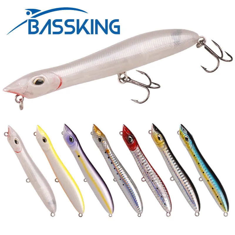 

BASSKING рыболовная приманка 105 мм, 10,33 г, топвотер, плавающий карандаш, воблеры, рыболовные приманки со змеиной головой, искусственные тройные Крючки для морской окуня