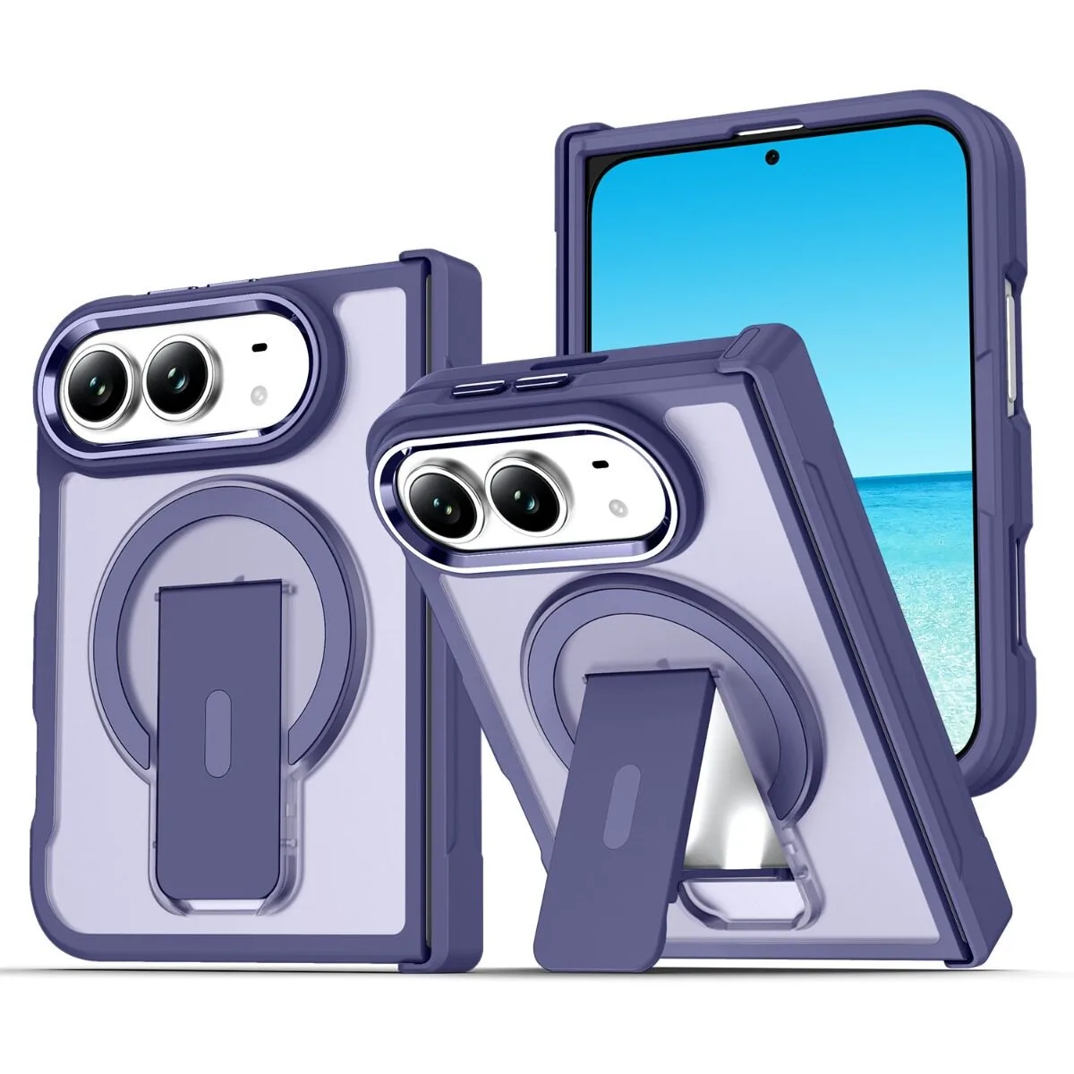 Frosted Magnetic Wireless Charging Phone Case with Stand - Translucent Hard PC & TPU Cover