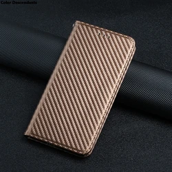 Premium Carbon Fiber Phone Case with Card Slot and Leather Flip Cover - Redmi 9A (Brown)