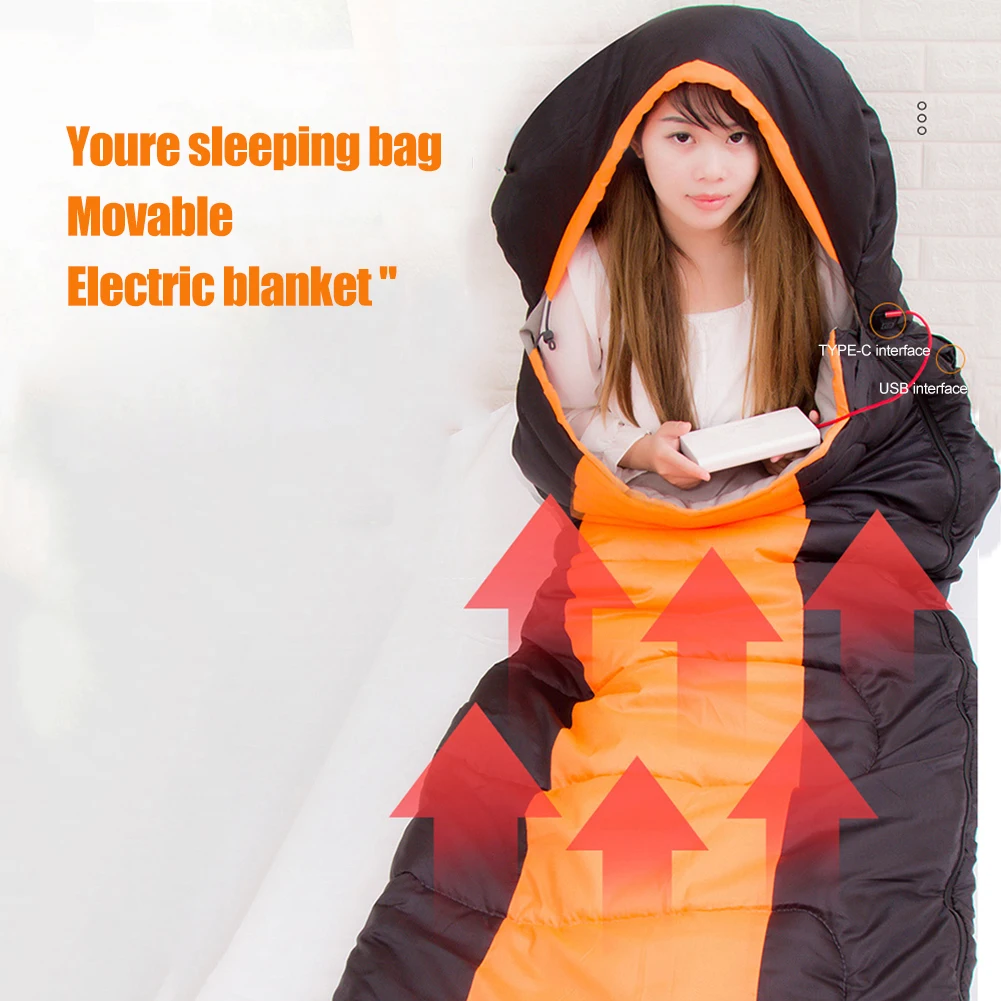 Type-C USB Outdoor Heating Sleep Mat 3-Level Temperature 5V Emergency Sleeping Bag Winter Warm for Travel Hiking for Backpacking