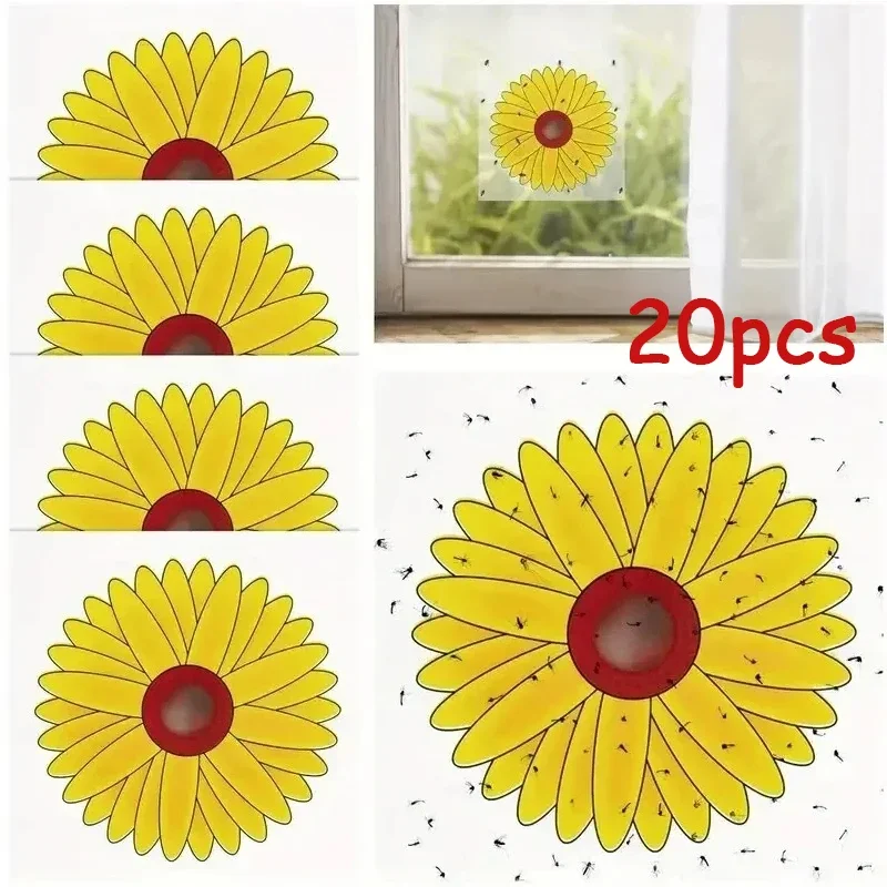 20 יחידות מלכודות זבובים לחלון מדבקות זבובים של חמניות פנימיות מלכודות חרקים למטבח פנימי צמחים עצים שליטה במזיקים