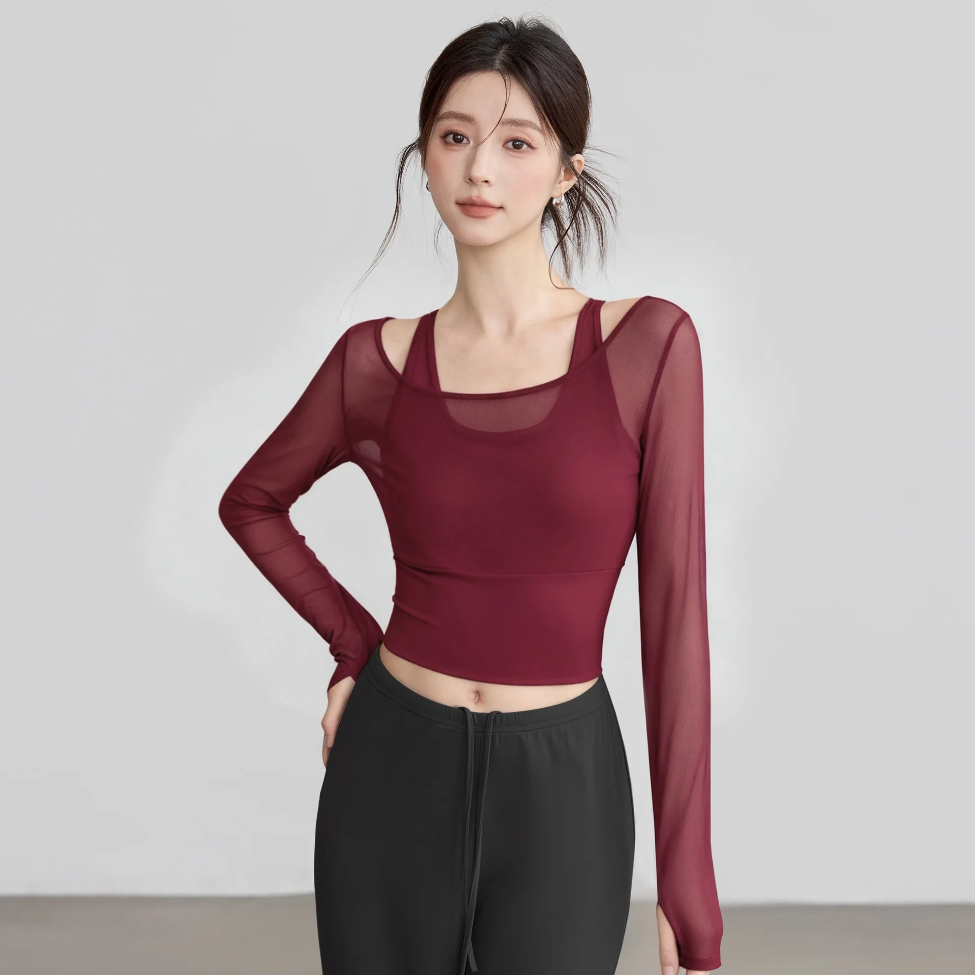 รูปสินค้า เสื้อกีฬาโยคะ แขนยาว กระชับรูปทรง ฤดูหนาว