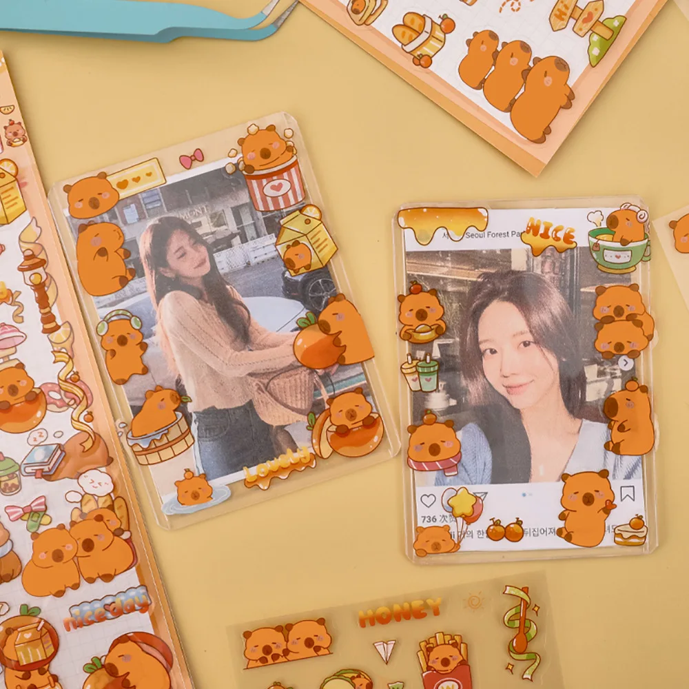 6 fogli/confezione Kapibara PET adesivo studente carino conto a mano materiale decorativo cartone animato capibara custodia per cellulare fai da te - immagine 3