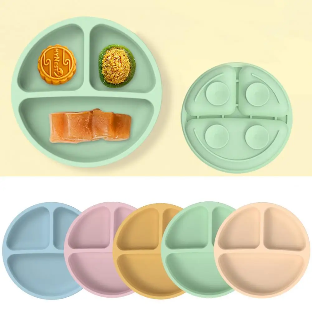 

Baby Cutlery Three Grid Partitions Easy to Clean Soft Daily Eating Plate Silicone Baby Cutlery Bowl Dining Accessories Kids Bowl