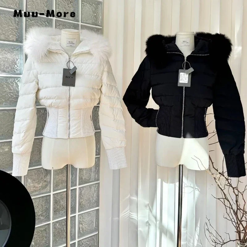 

2023 Winter Korean Casual Single Breasted Parkas Basics Tassels Zipper Jacket For Women Short Fashion Warm Thick Slim Solid Coat