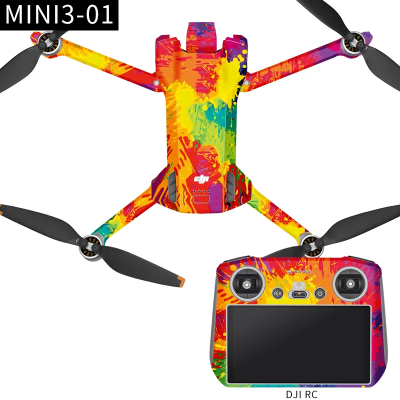 Tib pour Dji Mini 3 Pro Autocollants Corps de drone Et Rc-n1 Télécommande  Pvc Décalcomanies Ray-proof Film de protection Set Accessoires