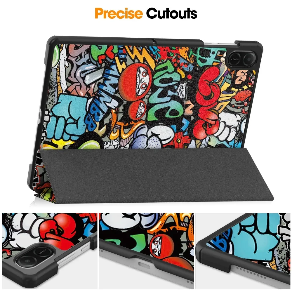 Tri-Folding Stand Cover for 11-Inch Tablet - Slim Magnetic Case with Hard PU Back