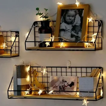 1Pc/No-Drill Wrought Iron Grid Wall-Mounted Storage Rack Living Room Bedroom Bathroom Wall Decoration Storage Rack