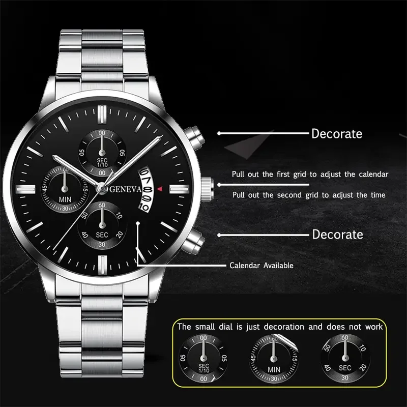 Quartz Watch Fashion Mens Luxury Silver Stainless Steel Quartz Wrist Watch Man Business for Men Calendar Clock Reloj Hombre