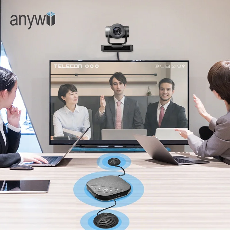 Anywii 10 배 줌 Ptz 카메라, 2 익스텐션 마이크, 회의 스피커폰, 비주얼 오디오 장비, 그룹 화상 회의 시스템