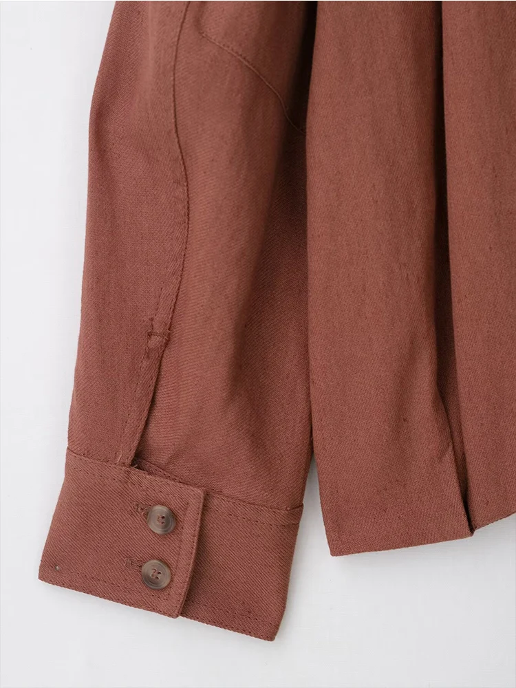 TFMLN 2025 Women Casual Button Cropped Jacket Top O-Neck Long Sleeve Short Coat Ladies Autumn New Ruched Design Coat Female