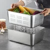 Thicken Kitchen Food Storage Drain Tray Rectangular Stainless Steel Pastry Bread Pan Vegetables Fruit Drainer Plate with Lid 1