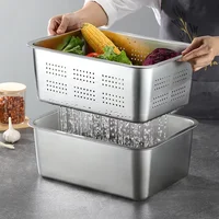 Thicken Kitchen Food Storage Drain Tray Rectangular Stainless Steel Pastry Bread Pan Vegetables Fruit Drainer Plate with Lid 1