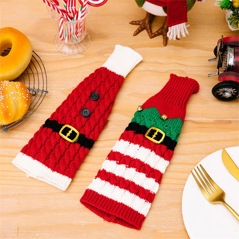 Christmas Wine Bottle Cover Set Santa Snowman Woven Wine Bottle Bags For Christmas Party Dinner Table Decorations New Year Gifts wine bottle cover burlap wine bags