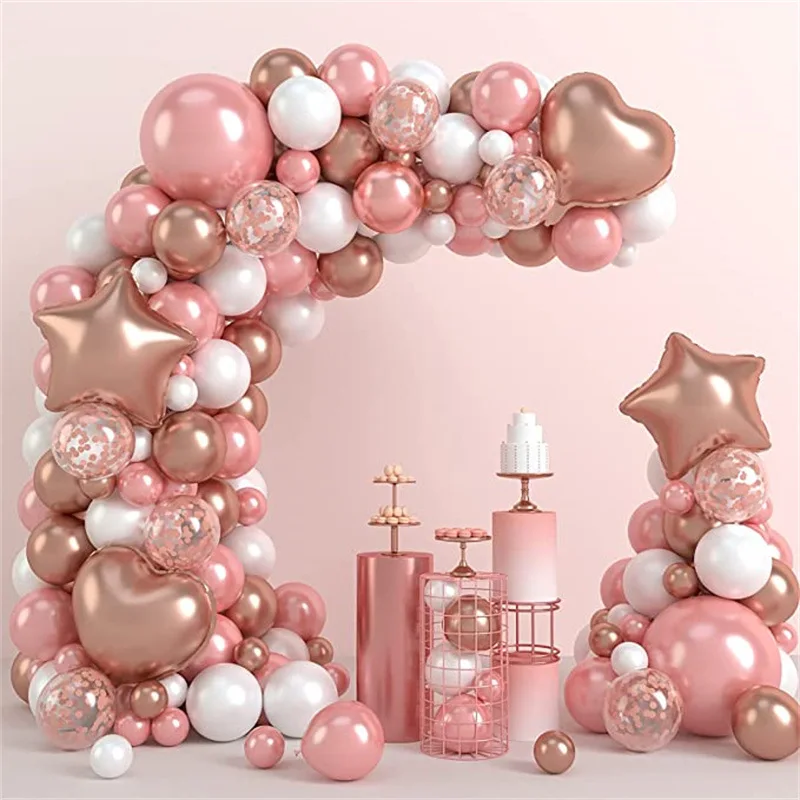 

119Pcs Rose Gold White Balloon Garland Arch Kit Foil Heart Star Balloons for Girl's Birthday Wedding Party Decoration
