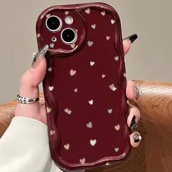 Burgundy Wine Red Heart Pattern 3D Wavy Edge Soft Phone Case Cover - iPhone 15 Plus (2)