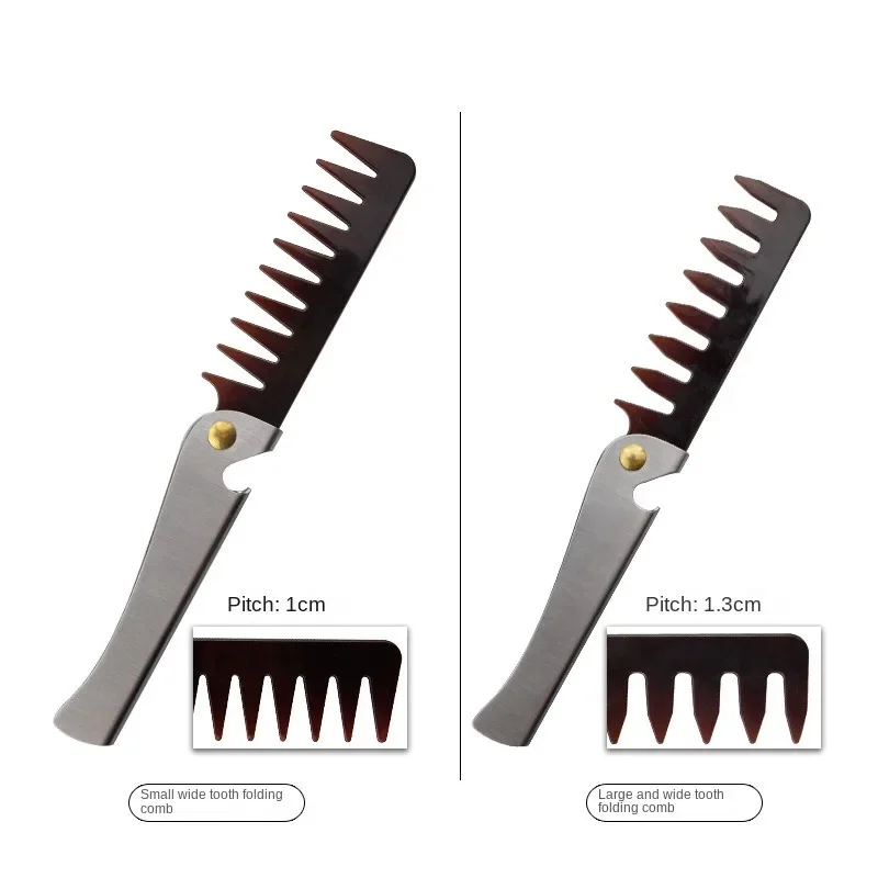 Oil Head Comb Barber Stainless Steel Handle Folding Wide Teeth Men Comb Hairdressing Hair Modeling Styling Comb Portable Vintage 5