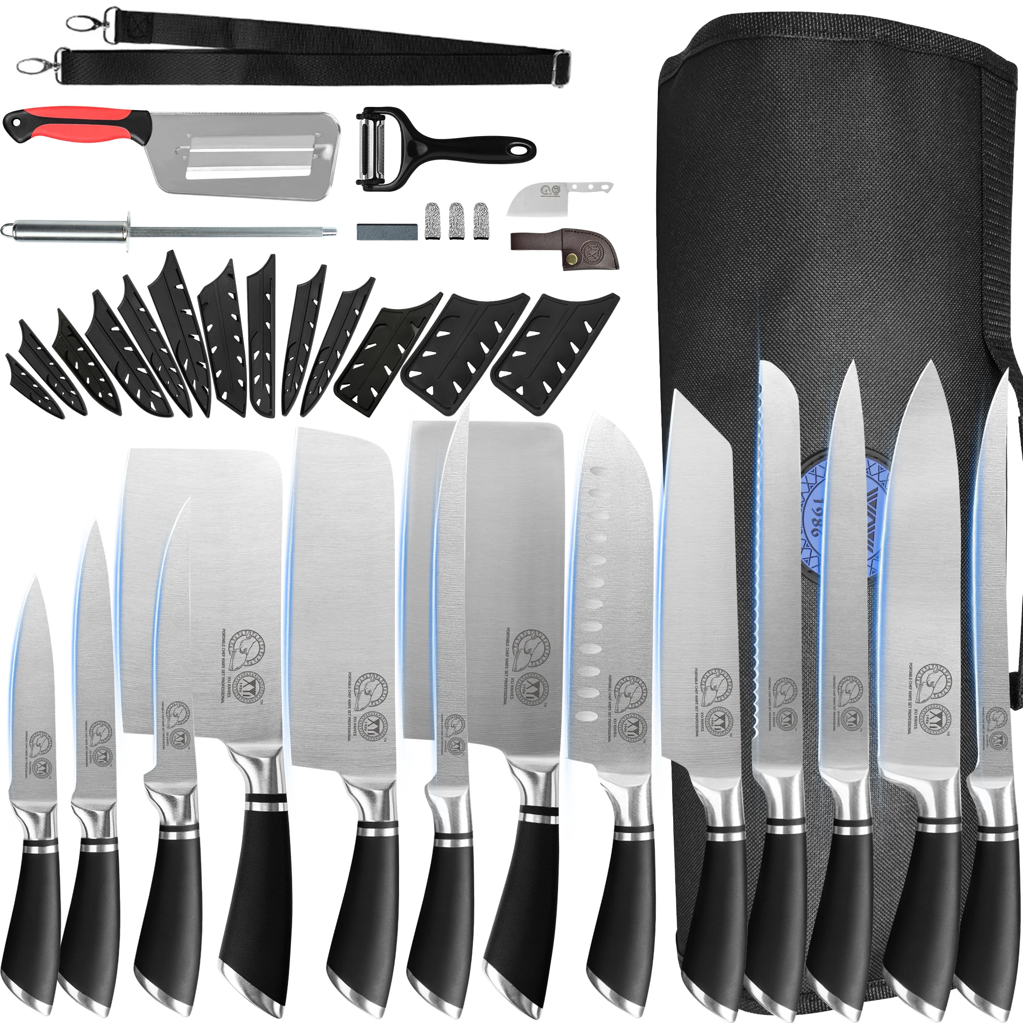 

XYj Professional Knives Set Chopping Cleaver Bread Chef Kiritsuke Boning Fruit Utility Knife With Sheath And Kitchen Accessories