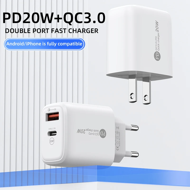 PD 20W USB Charger Fast Charging Multiple Port Wall Charger For iPhone Xiaomi Samsung iPad Mobile Phone EU/US Plug Power Adapter
