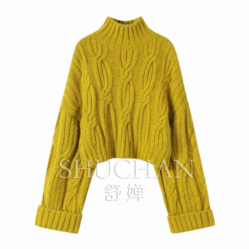 

Mock Neck thicken 100% cashmere sweater women blusa inverno feminina womens knitwear pullover