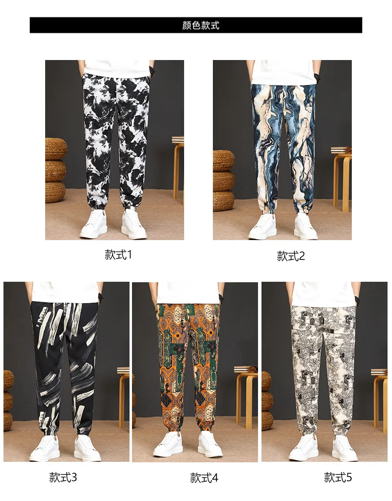 Description Picture 5 of itemFashion 2023 Summer Printed Men's Casual Leggings Cropped Pants Hip Hop Streetwear Drawstring Ankle-Length Jogger Youth Trousers