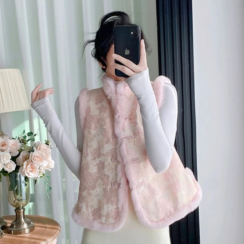 Fuzzy Cute Chinese Girls New Year Holiday Winter Coat Warm Vest