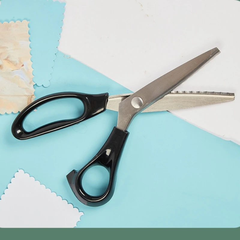 Enhanced Serrated Tailor Scissors with Handmade Lace Design and Curved Wave Blades