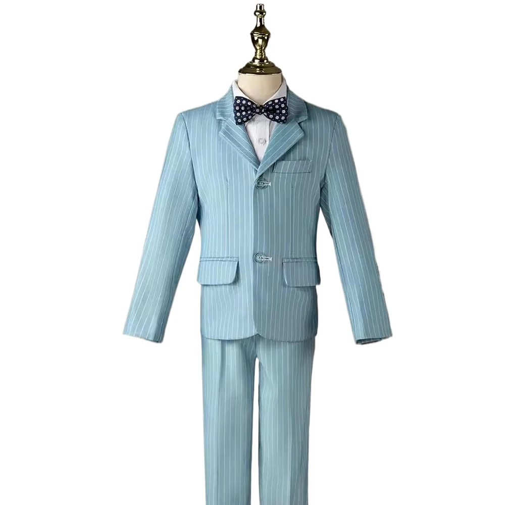 

Children High-end Striped Formal Suits Boy Catwalk Performance Host Piano Wedding Dresses Kids Blazer Vest Pants Outfit