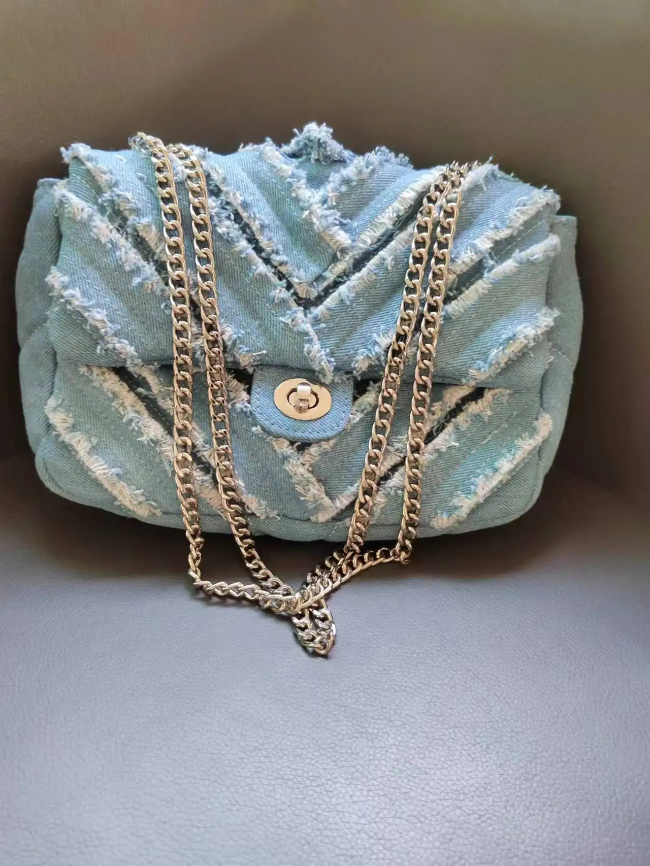 2024 high quality ruched denim handbag purse bolsas with silver chain sac a main 30 60cm imitate shell bead bag handle with buckle diy replaceable shoulder bag chain handbag strap purse belts bag accessories