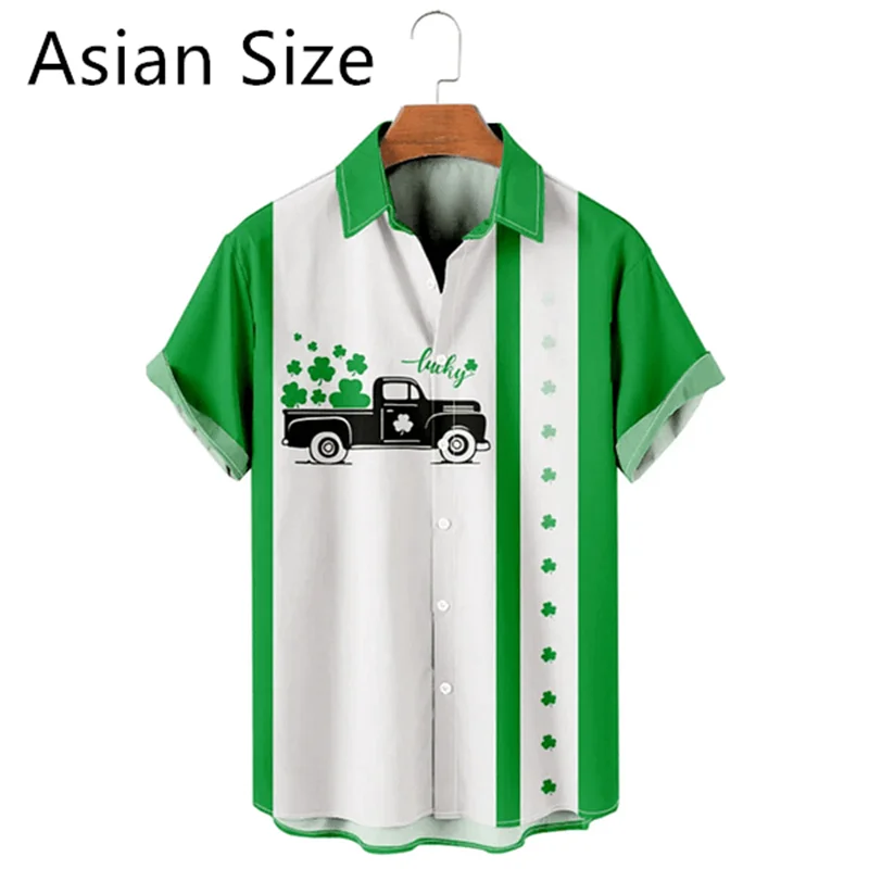 Simple St. Patrick's Day 3D Printed Shirts For Men Summer Casual Short Sleeve Lapel Button Shirt Loose Holiday Gift Blouse Tops 2