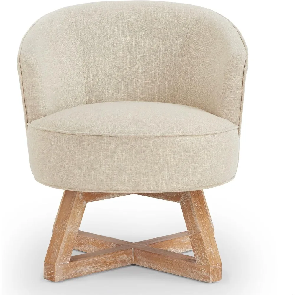 Modern Swivel Barrel Chair with 360° Rotation, Upholstered Linen Armchair for Living Room Office Bedroom, Beige