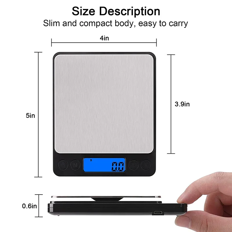 500g x 0.01g USB Digital Pocket Scale Hair Salon Hair Color Weighing Scale with Trays