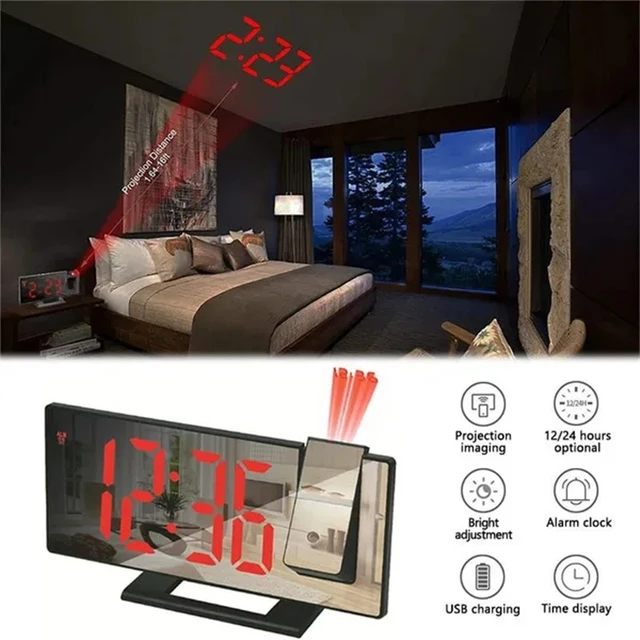 Reloj despertador de proyección Digital colorido con proyección en el techo,  relojes de proyección de rotación de 180 ° para dormitorio, mesita de noche  y Escritorio