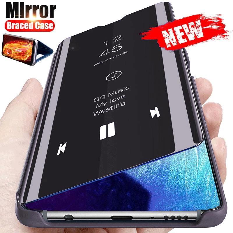 Luxury Smart View Mirror Chrome Flip Case For Samsung Galaxy S21 S22 S20 FE S8 S9 S10 Plus Note 8 9 10 20 Ultra Lite Stand Cover