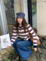 Retro American Striped Knitted Cardigan Long Sve Women's Top Dog Embroidery Design Autumn Winter New Sle Color Blo - Image 2