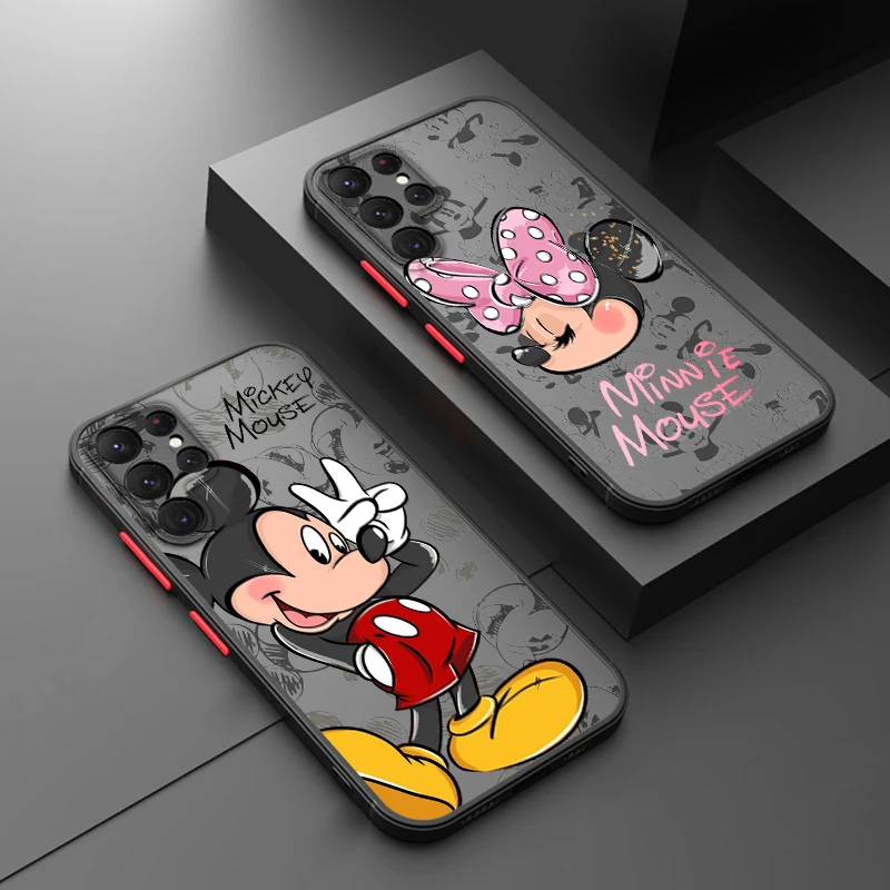 

Cartoon Minnie Mickey Cute For Samsung Galaxy S23 S22 S21 S20 S10 Note 20 10 FE Plus Ultra Lite Frosted Translucent Phone Case