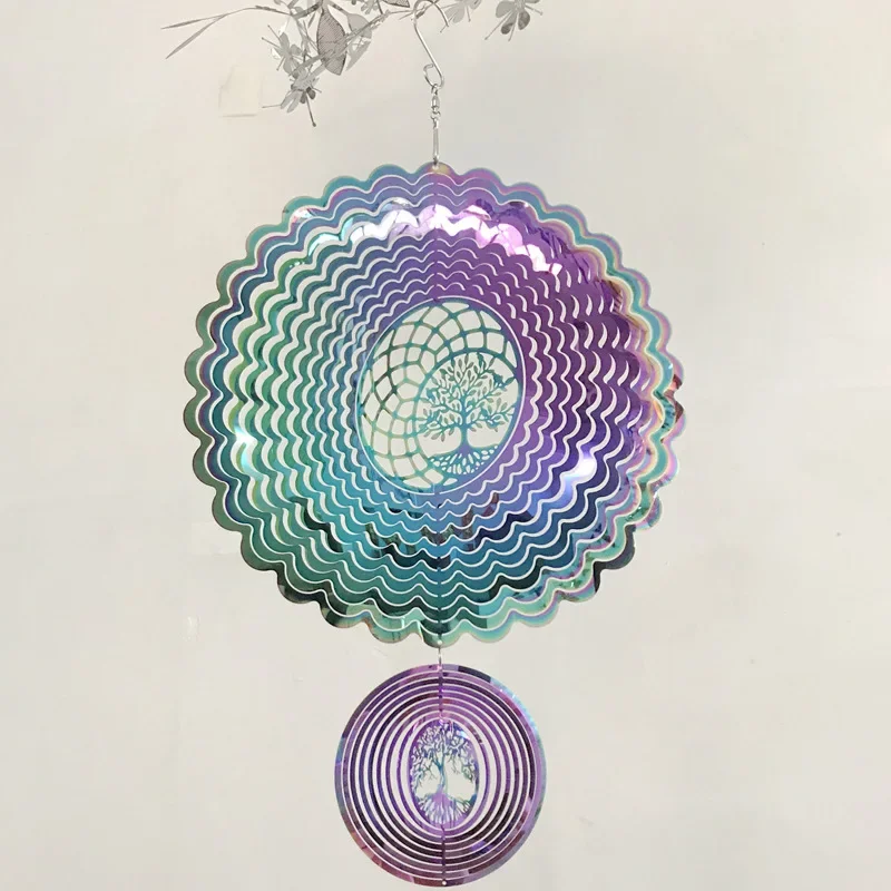 3D Wave Wind Chimes Spinner Bell Tree Life Pendant Room Party Christmas Decor Garden Decoration Outdoor Window Hanging Windchime