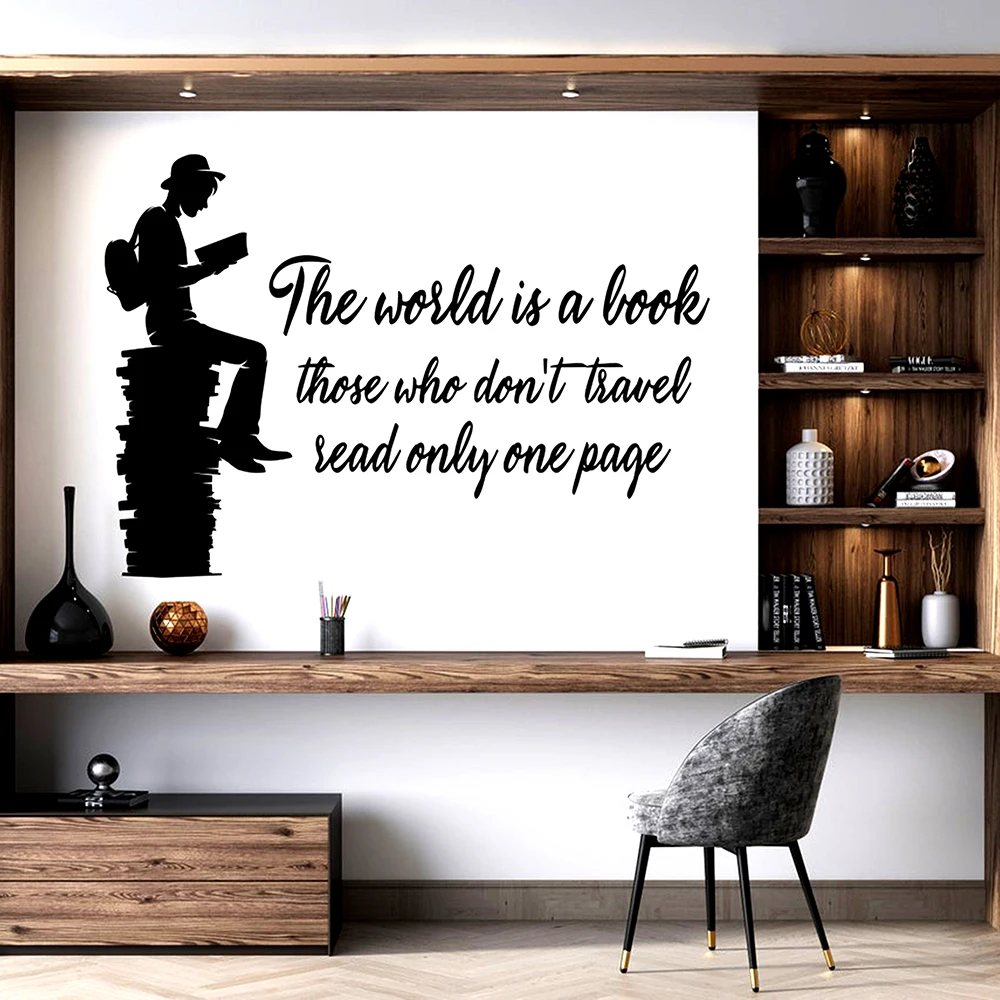 

Large Reading Book Inspiral Quote Wall Decal Kids Room Library Travel World Read Motivational Quote Wall Sticker Living Room