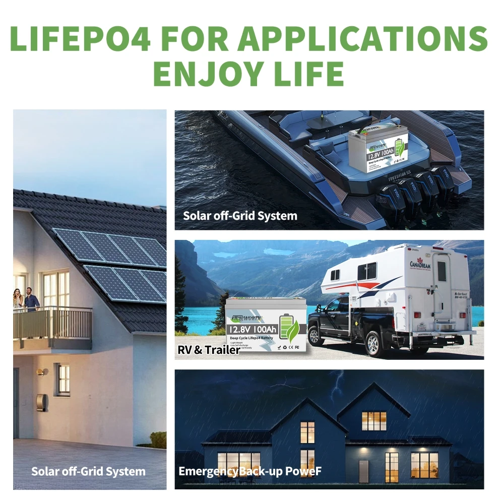 Marine Battery 12V 100Ah 6AH LiFePO4 Battery Lithium With BMS 1280Wh 6000+ Deep Cycle For Boat Kayak Trolling Motor RV