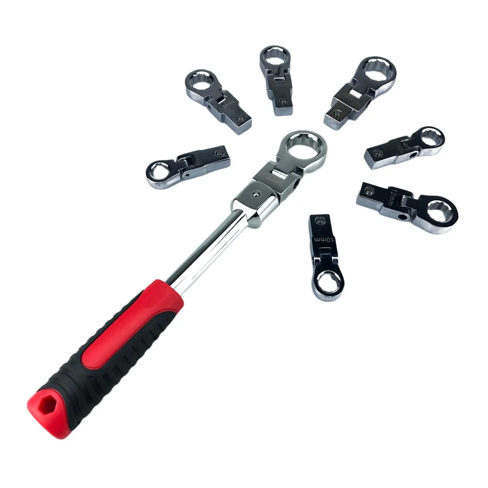 

9 Pieces Flex Offset Ratcheting Wrench 180° Rotation Head Flex Head Nonslip for Home Maintenance Ratcheting Combination Wrench