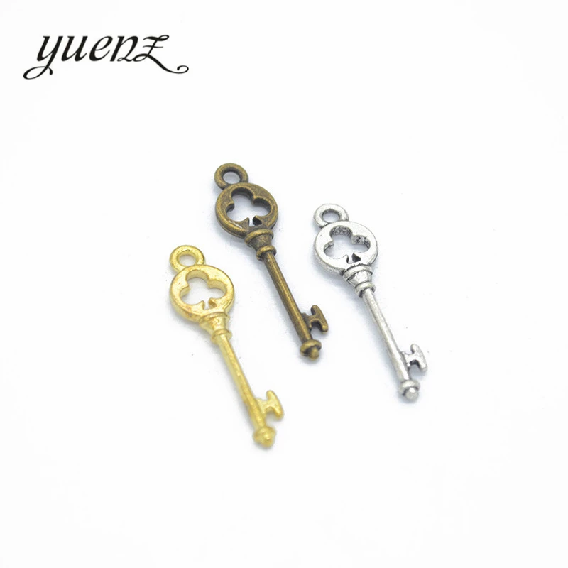 50pcs Gold color Ancient silver bronze key Charms Necklace Pendant Bracelet Jewelry Making Handmade Crafts diy Supplies 28*8mm