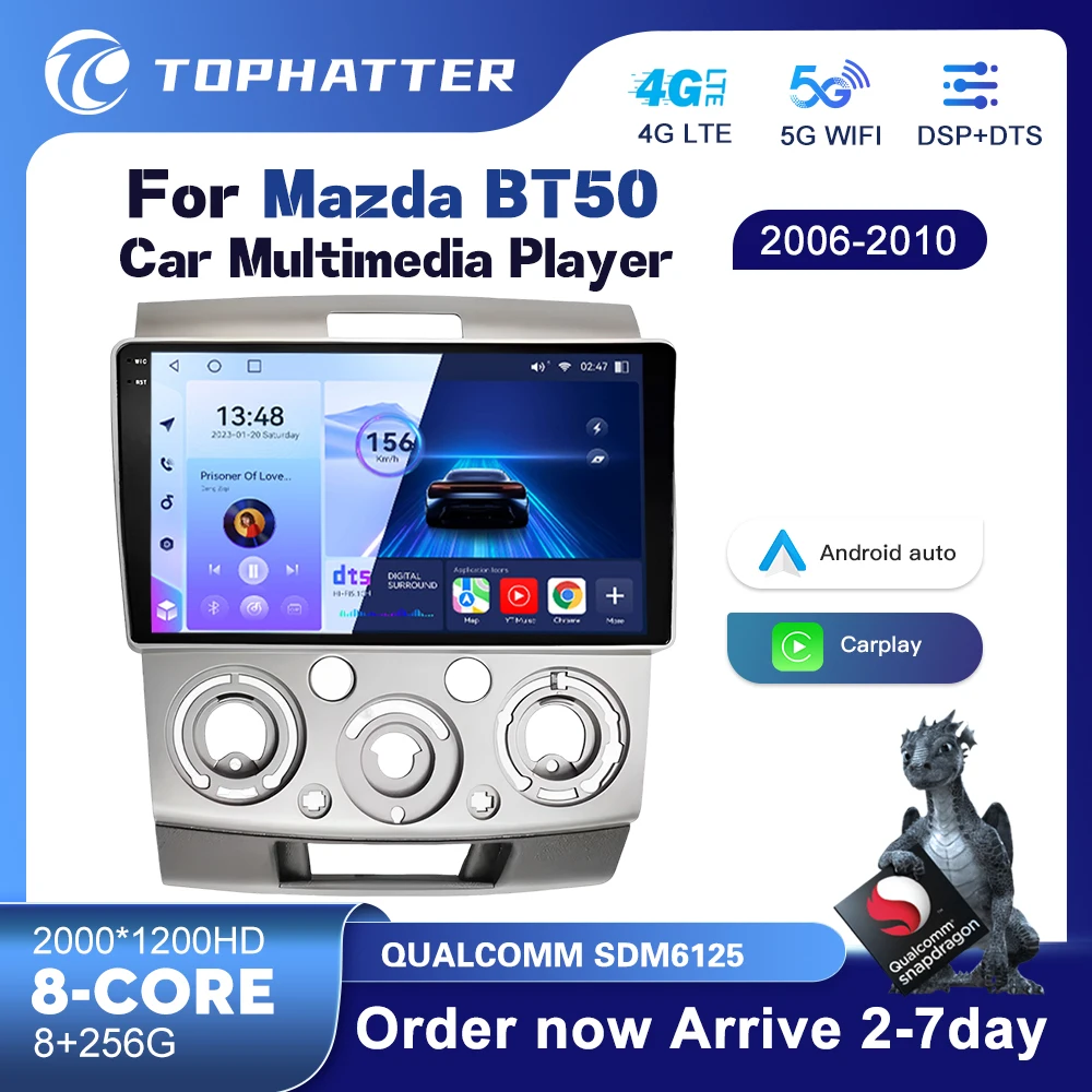 

TOPHATTER Android 13 Carplay Auto For Mazda BT50 2006 2007 2008 2009 2010 Car Radio Multimedia Video Player Navigation GPS