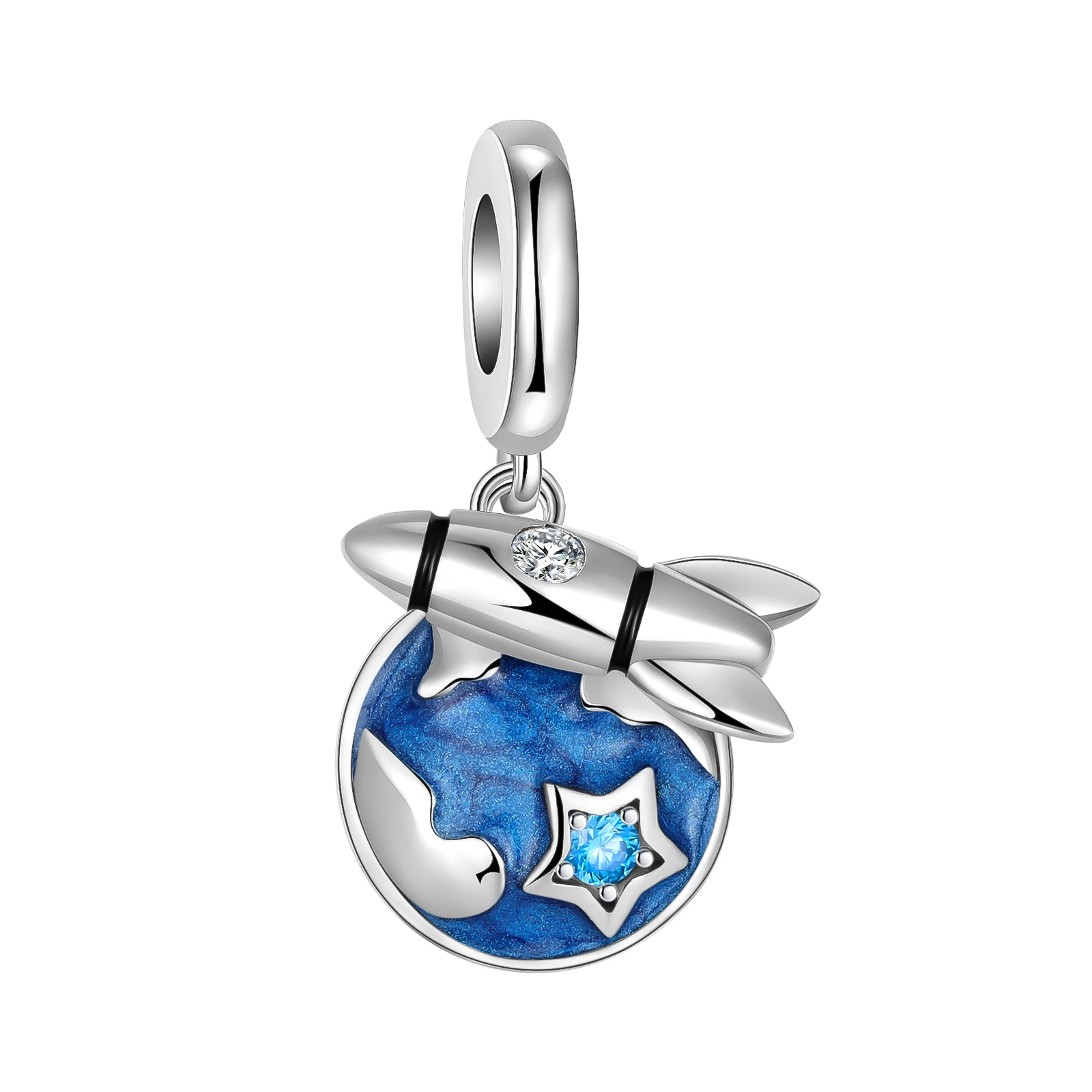 

925 Sterling Silver Travel Series Rocket Earth Blue Pendant Charm Fit Original Pandora Charms Bracelets Women DIY Jewelry Gift